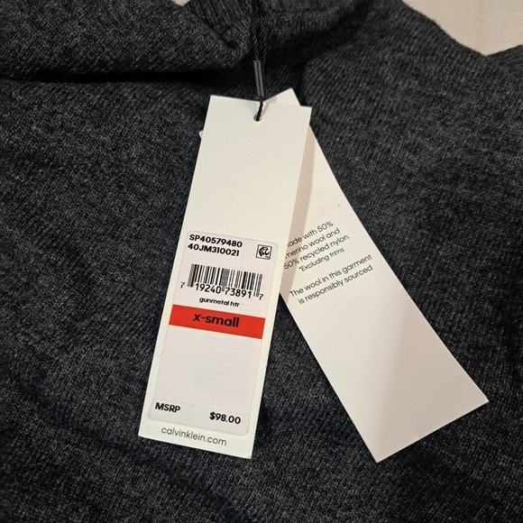 Calvin Klein Gunmetal Heather Grey Wool Blend Crew Neck Size XS - Picture 12 of 14